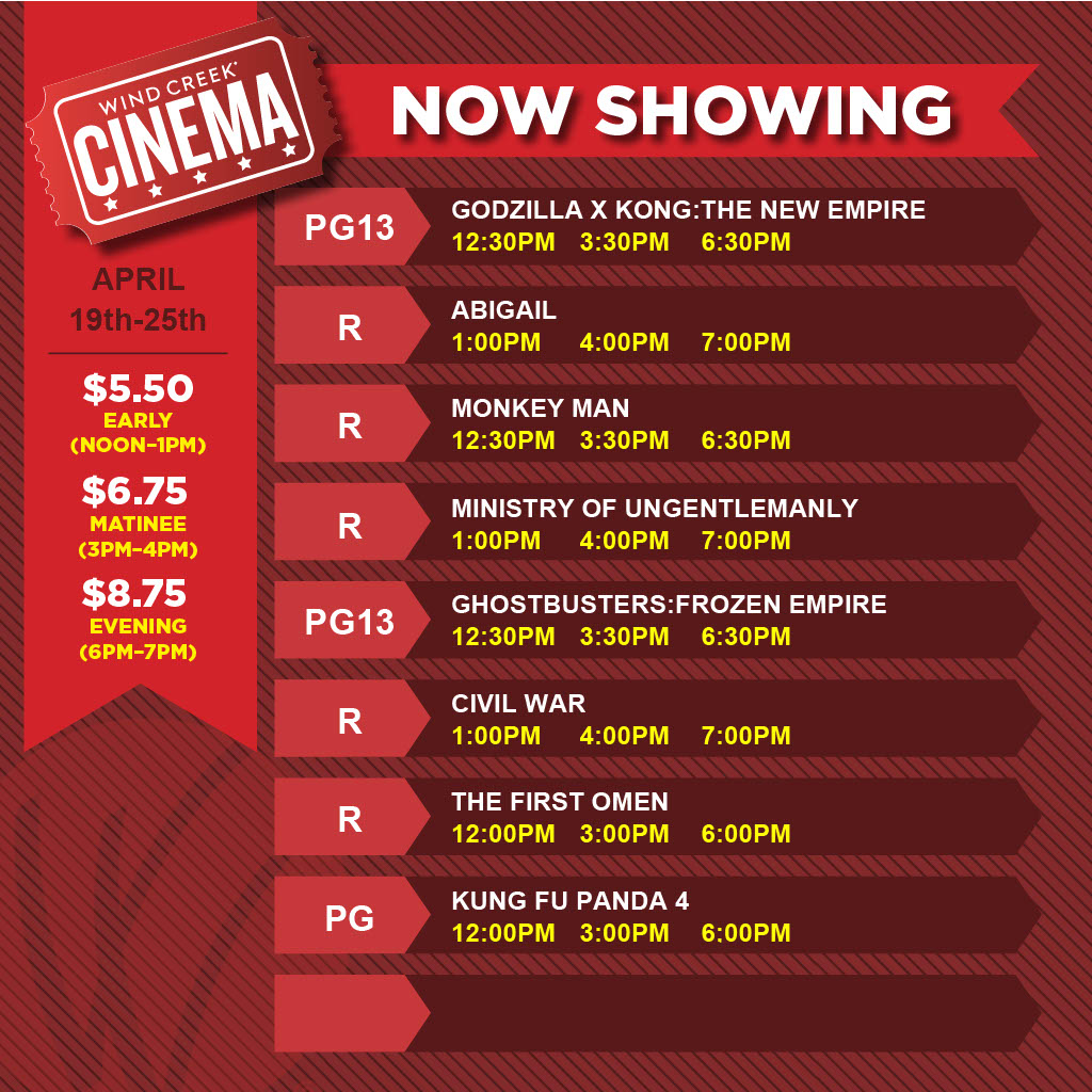 Cinema Showtimes 4-19 through 4-25 2024