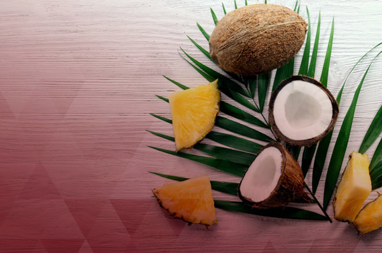 display of coconut and pineapple